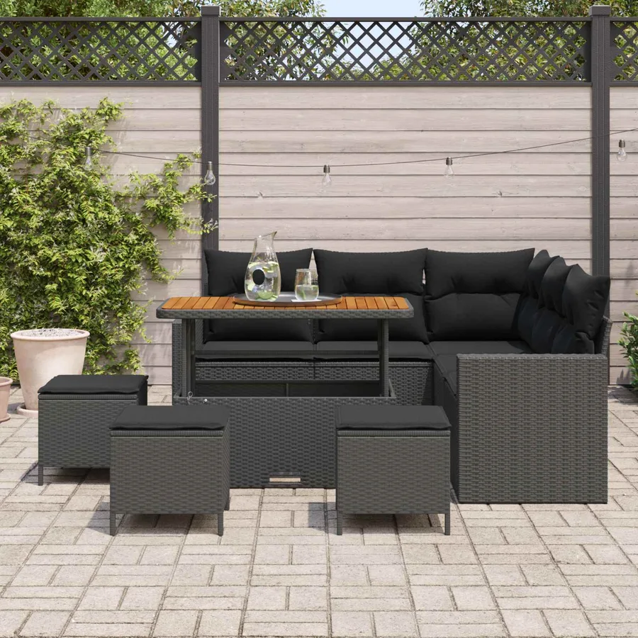 Ensemble de canapé de jardin avec coussin 10 pcs Noir polyrotin - 3