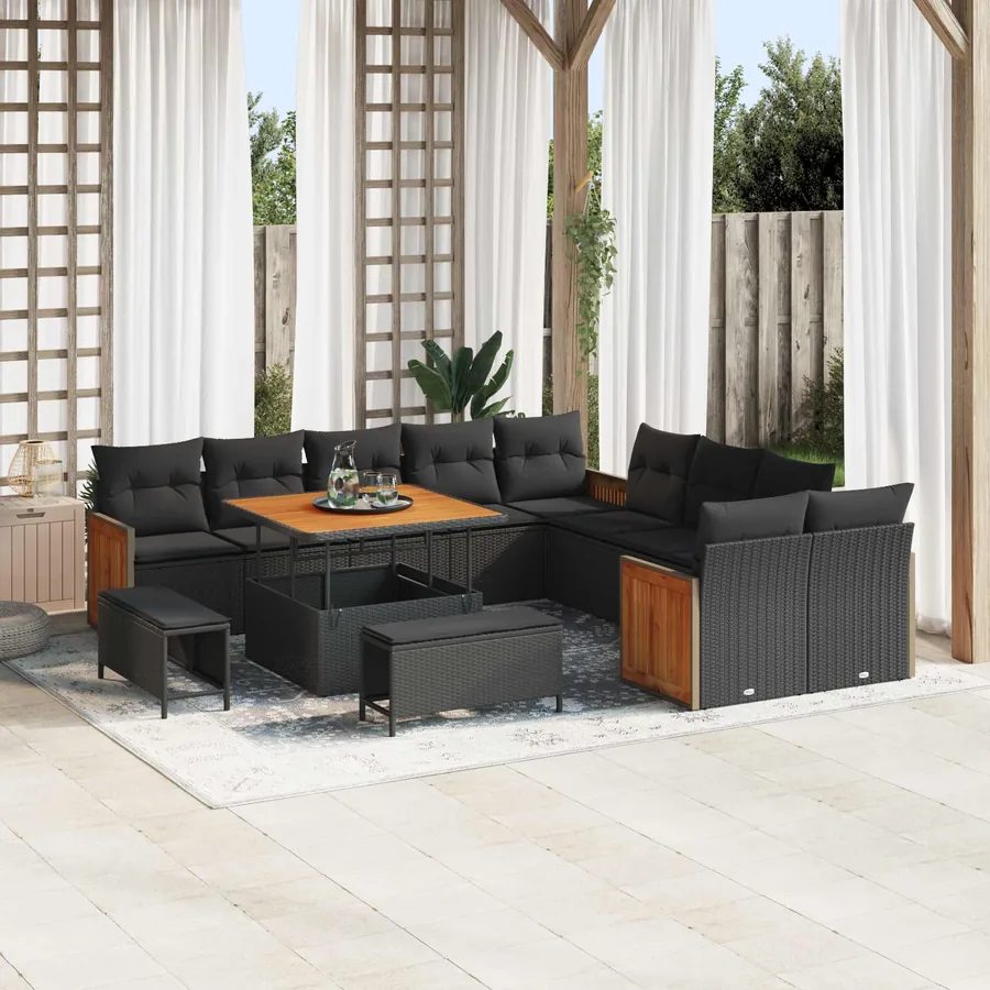 Ensemble de canapé de jardin avec coussin 13 pcs Noir