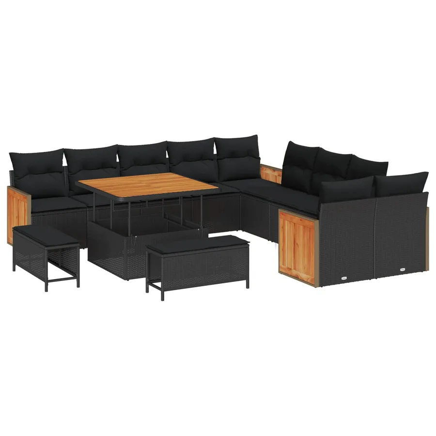 Ensemble de canapé de jardin avec coussin 13 pcs Noir - 2