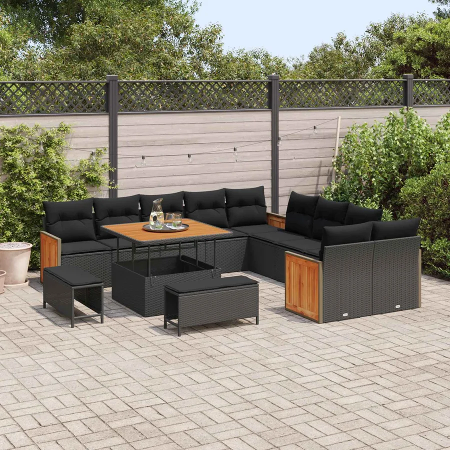 Ensemble de canapé de jardin avec coussin 13 pcs Noir - 3
