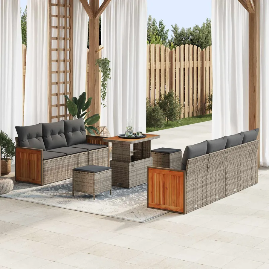 Ensemble de canapé de jardin avec coussin 10 pcs Gris