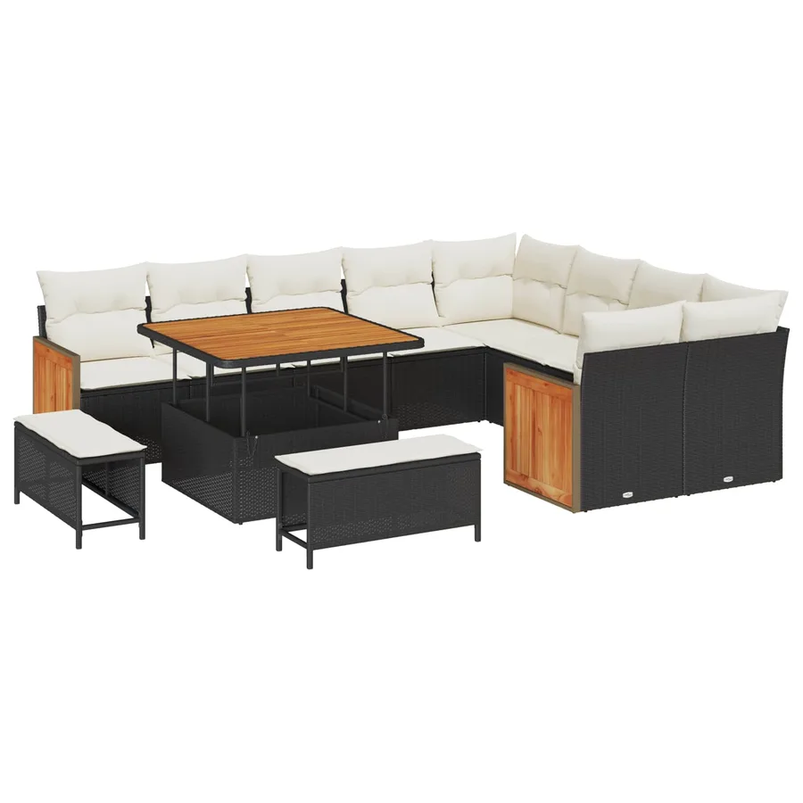 Ensemble de canapé de jardin avec coussin 12 pcs Noir et Crème - 2