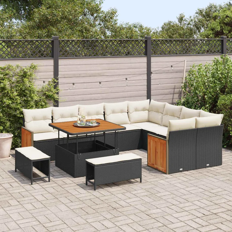 Ensemble de canapé de jardin avec coussin 12 pcs Noir et Crème - 3