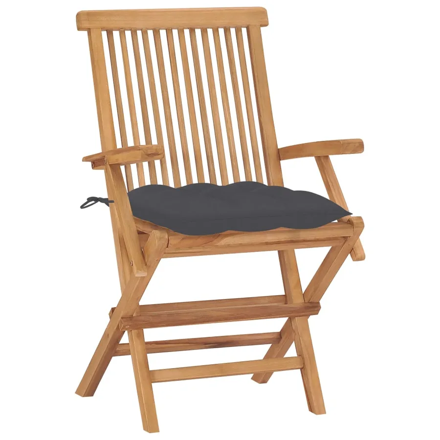 Chaises de jardin et coussins anthracite lot de 2 Bois de teck - 2