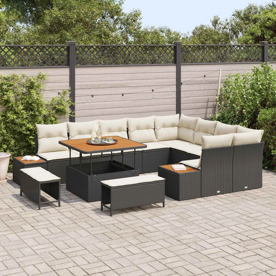 Ensemble de canapé de jardin avec coussin 12 pcs Noir et Crème - 3