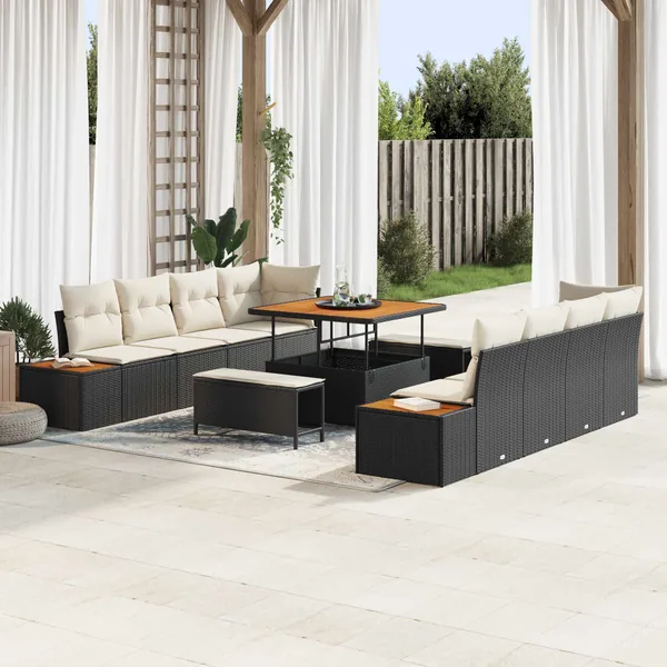 Ensemble de canapé de jardin avec coussin 11 pcs Noir et Crème