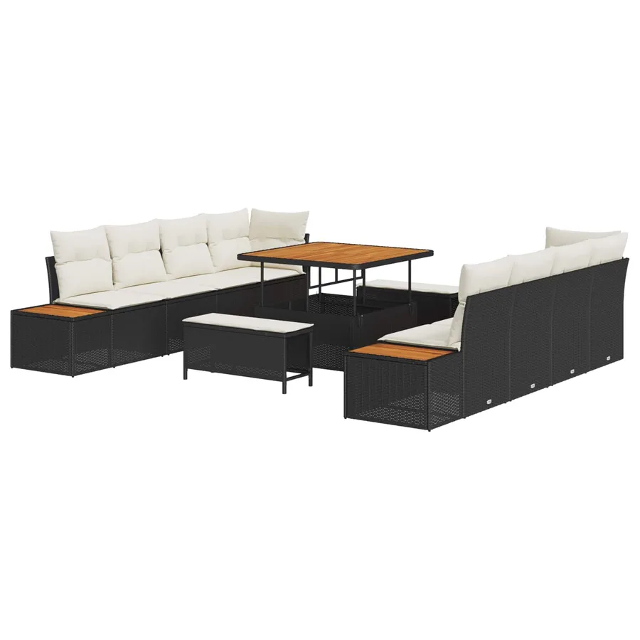 Ensemble de canapé de jardin avec coussin 11 pcs Noir et Crème - 2