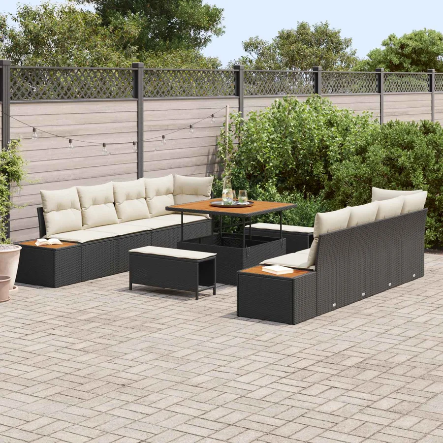 Ensemble de canapé de jardin avec coussin 11 pcs Noir et Crème - 3