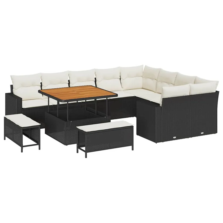 Ensemble de canapé de jardin 13 pcs Noir et Crème polyrotin - 2