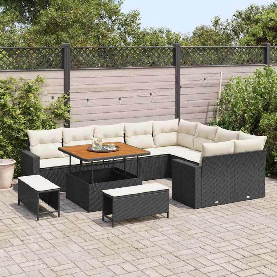 Ensemble de canapé de jardin 13 pcs Noir et Crème polyrotin - 3