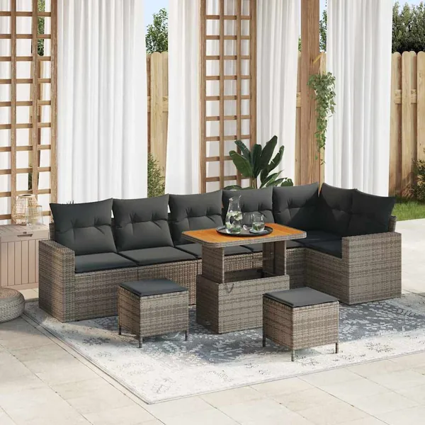 Ensemble de canapé de jardin avec coussin 11 pcs Gris polyrotin