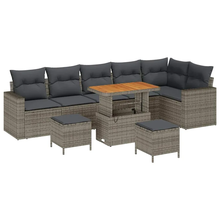 Ensemble de canapé de jardin avec coussin 11 pcs Gris polyrotin - 2