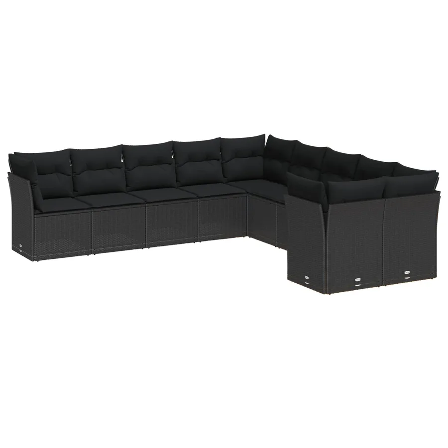 Ensemble de canapé de jardin avec coussin 13 pcs Noir polyrotin - 2