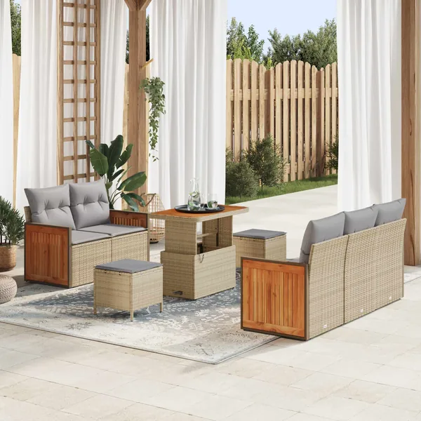 Ensemble de canapé de jardin 8 pcs Beige et Gris clair
