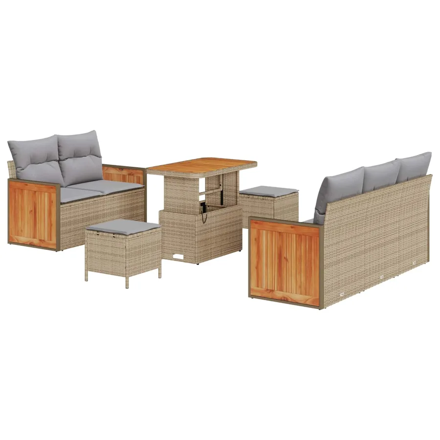 Ensemble de canapé de jardin 8 pcs Beige et Gris clair - 2