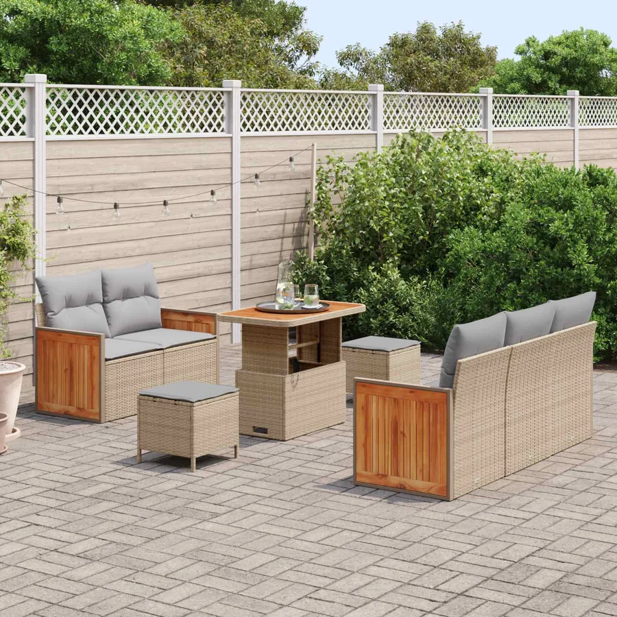 Ensemble de canapé de jardin 8 pcs Beige et Gris clair - 3