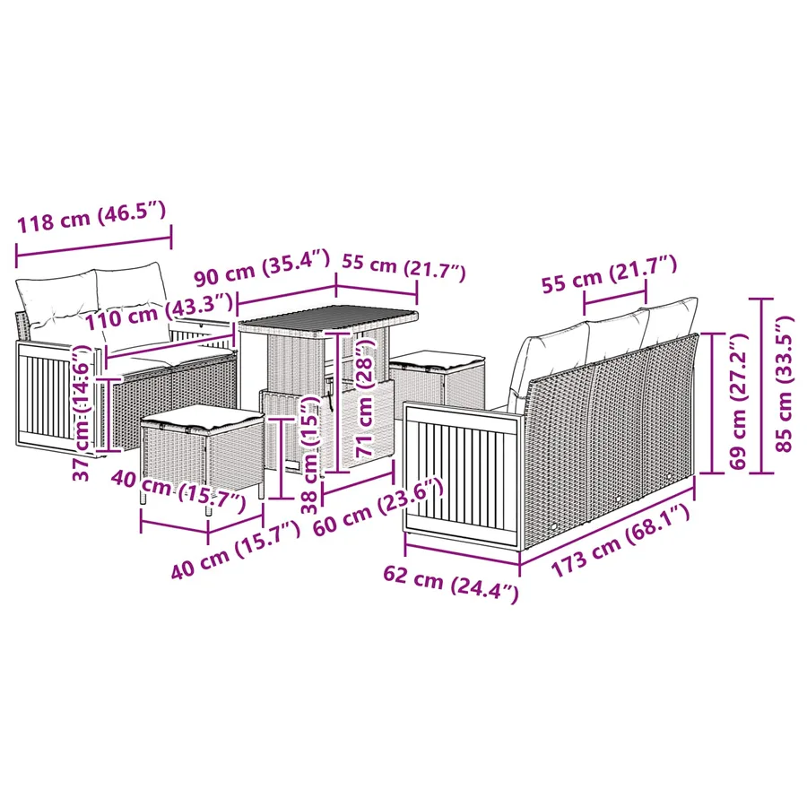 Ensemble de canapé de jardin 8 pcs Beige et Gris clair - 9
