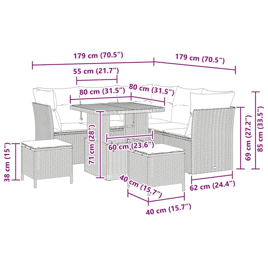 Ensemble de canapé de jardin avec coussin 8 pcs Gris - 12