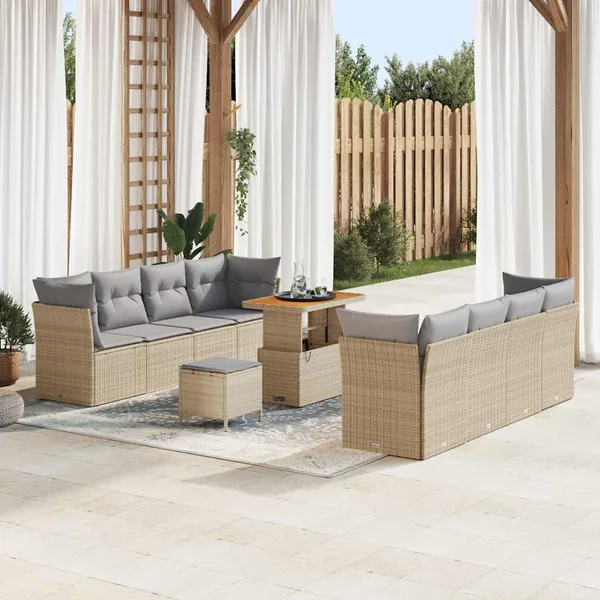 Ensemble de canapé de jardin 11 pcs beige et gris clair