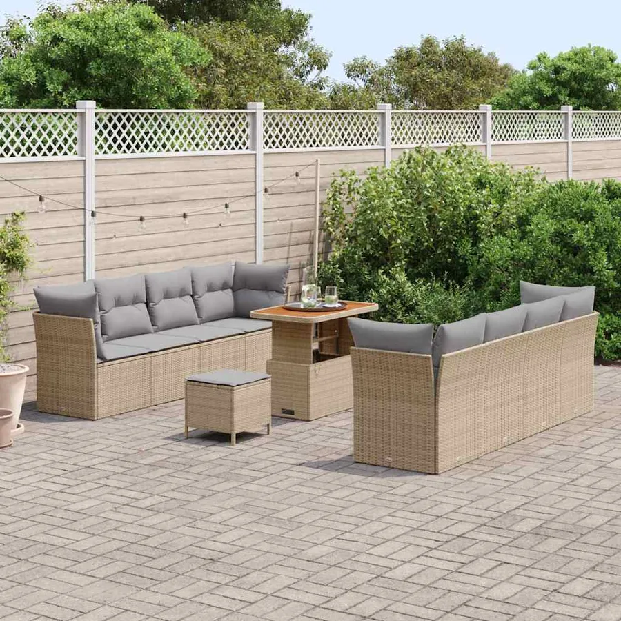 Ensemble de canapé de jardin 11 pcs beige et gris clair - 3