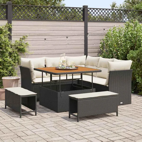 Ensemble de canapé de jardin avec coussin 8 pcs Noir et crème