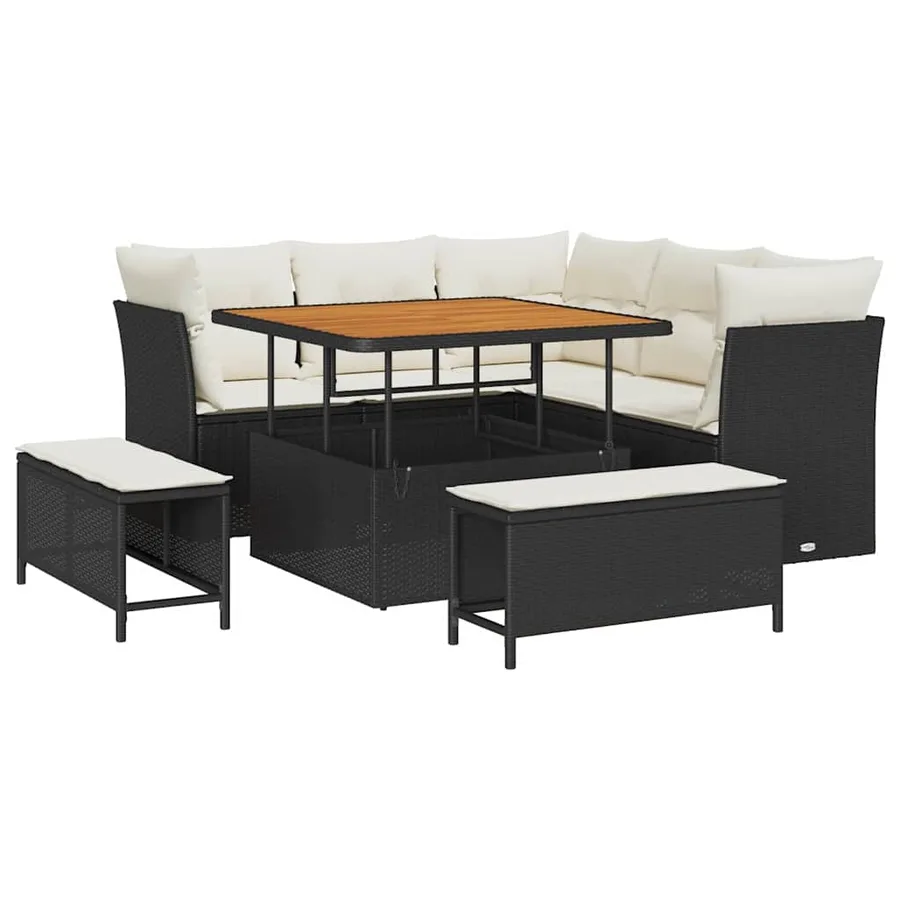 Ensemble de canapé de jardin avec coussin 8 pcs Noir et crème - 2