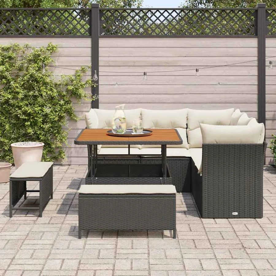 Ensemble de canapé de jardin avec coussin 8 pcs Noir et crème - 3