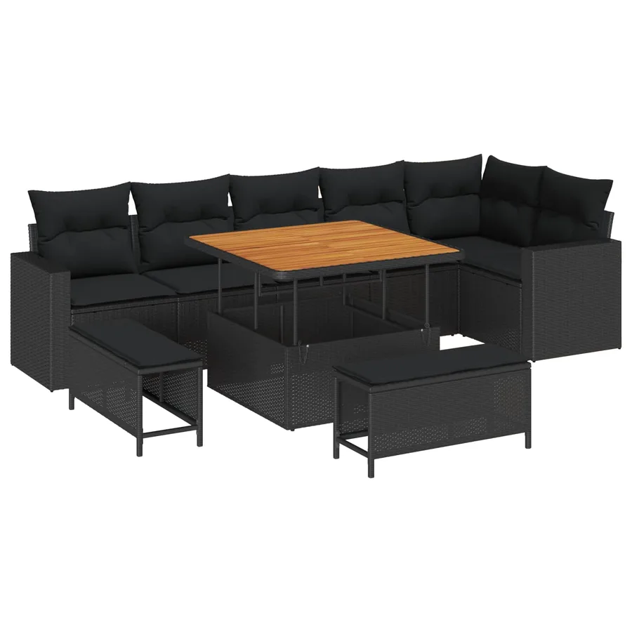 Ensemble de canapé de jardin avec coussin 11 pcs Noir polyrotin - 2