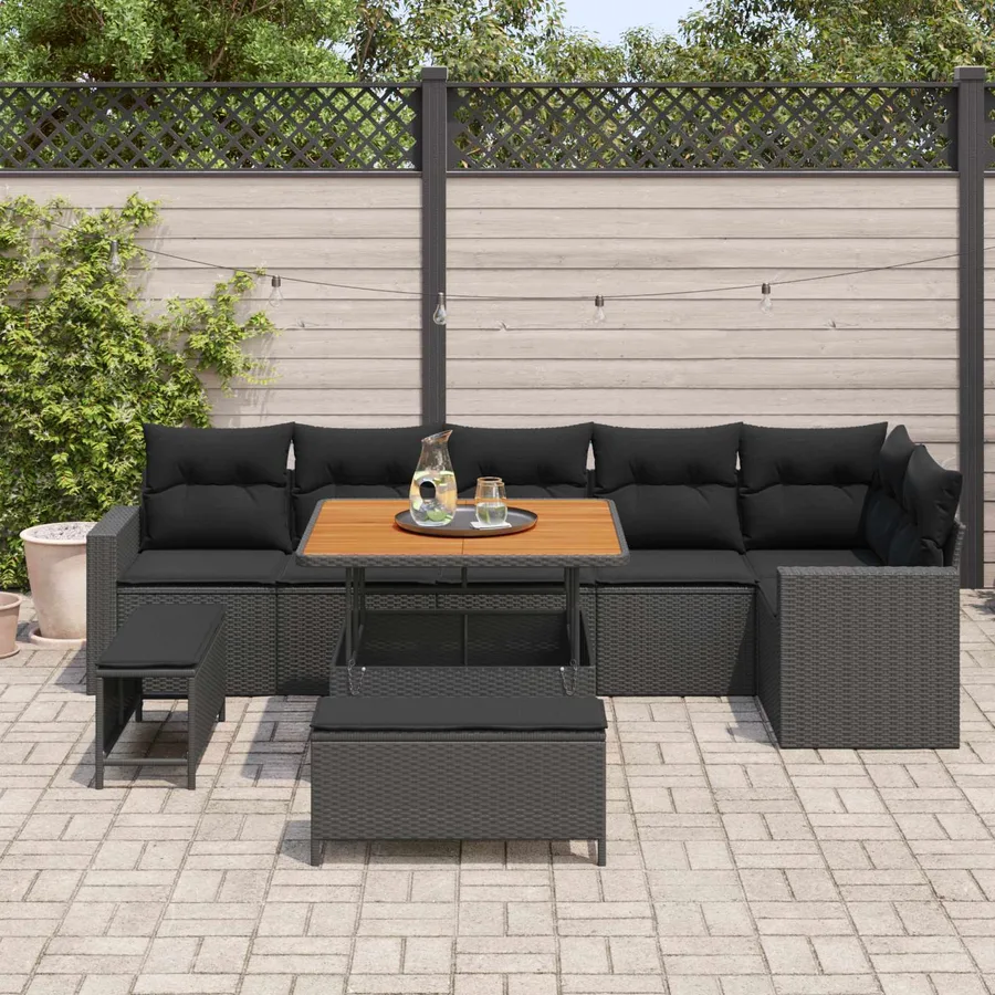 Ensemble de canapé de jardin avec coussin 11 pcs Noir polyrotin - 3