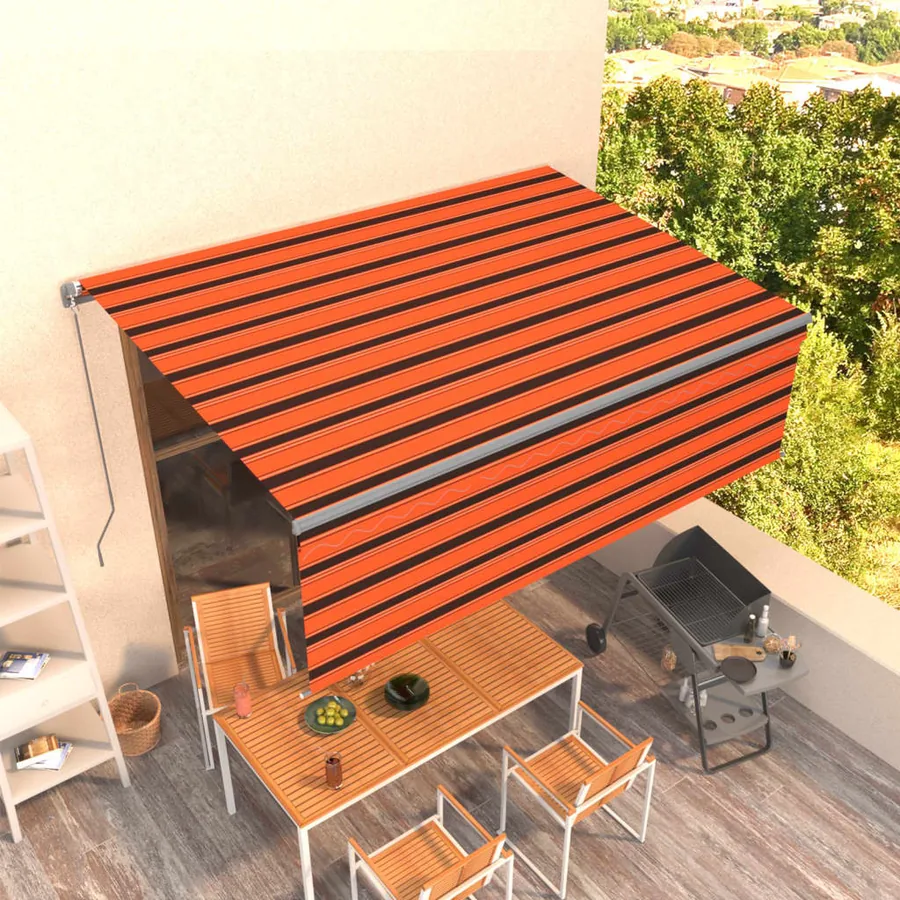 Auvent manuel rétractable avec store 4x3 m Orange et marron
