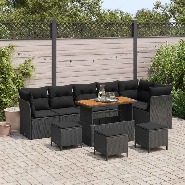 Ensemble de canapé de jardin avec coussin 10 pcs Noir