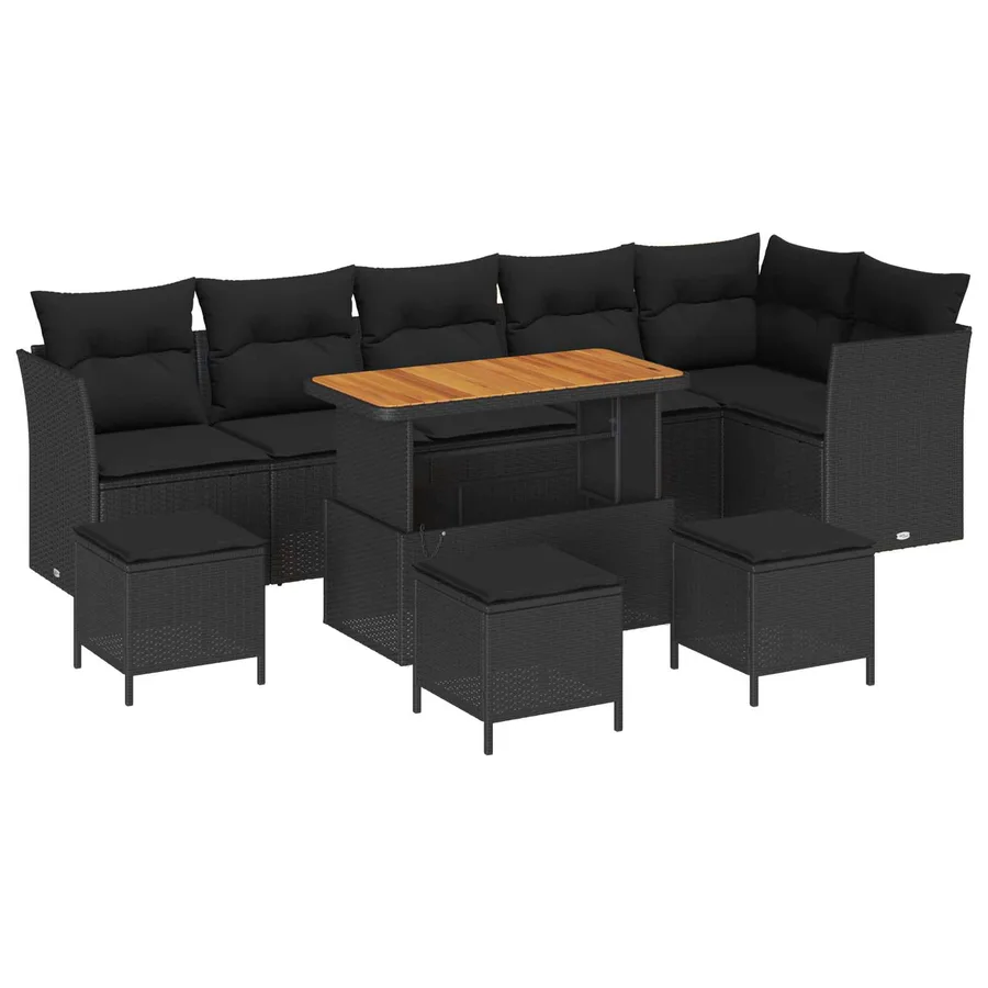 Ensemble de canapé de jardin avec coussin 10 pcs Noir - 2