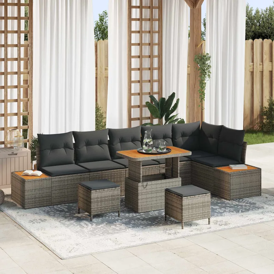 Ensemble de canapé de jardin avec coussin 9 pcs Gris