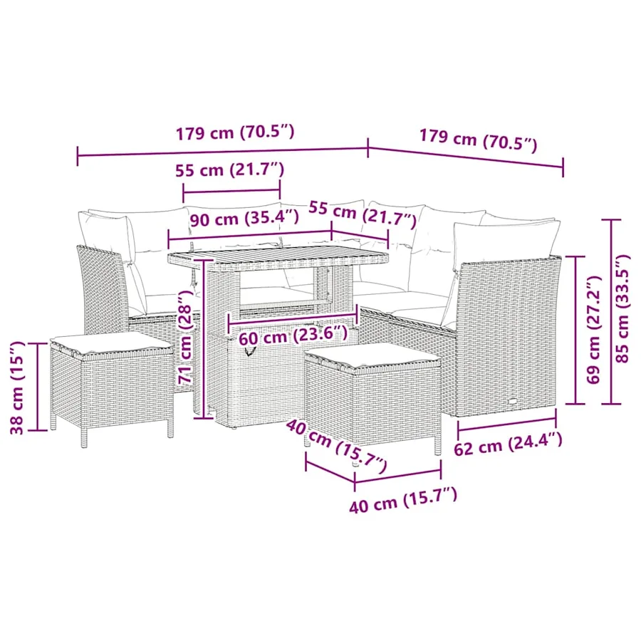 Ensemble de canapé de jardin avec coussin 8 pcs Gris - 12