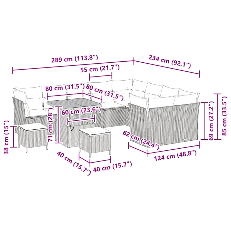 Ensemble de canapé de jardin avec coussin 12 pcs Gris - 12