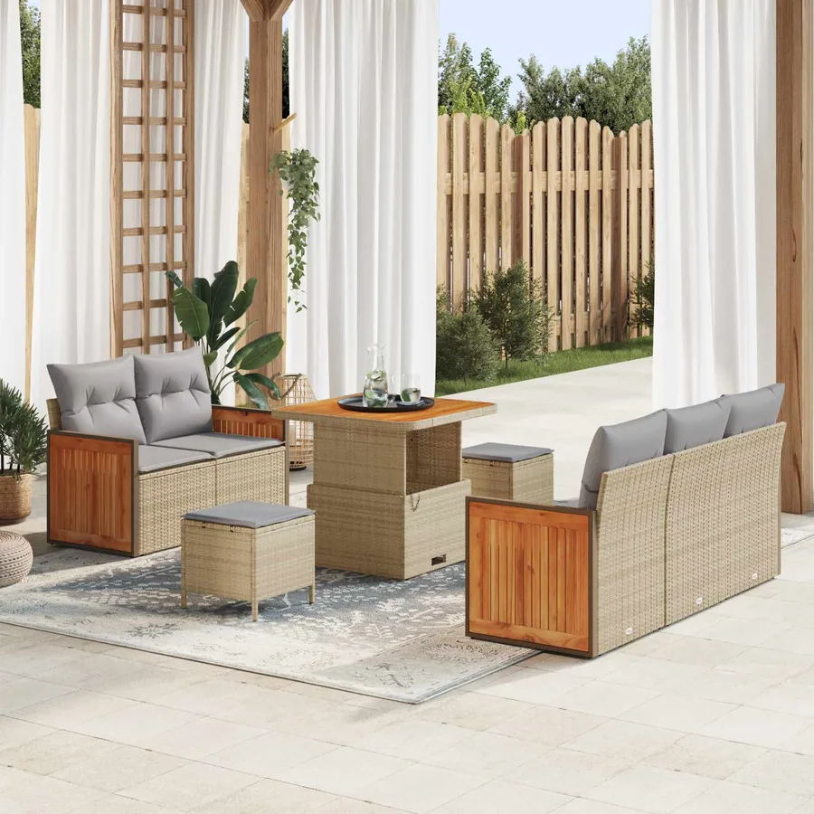 Ensemble de canapé de jardin 8 pcs Beige et Gris clair