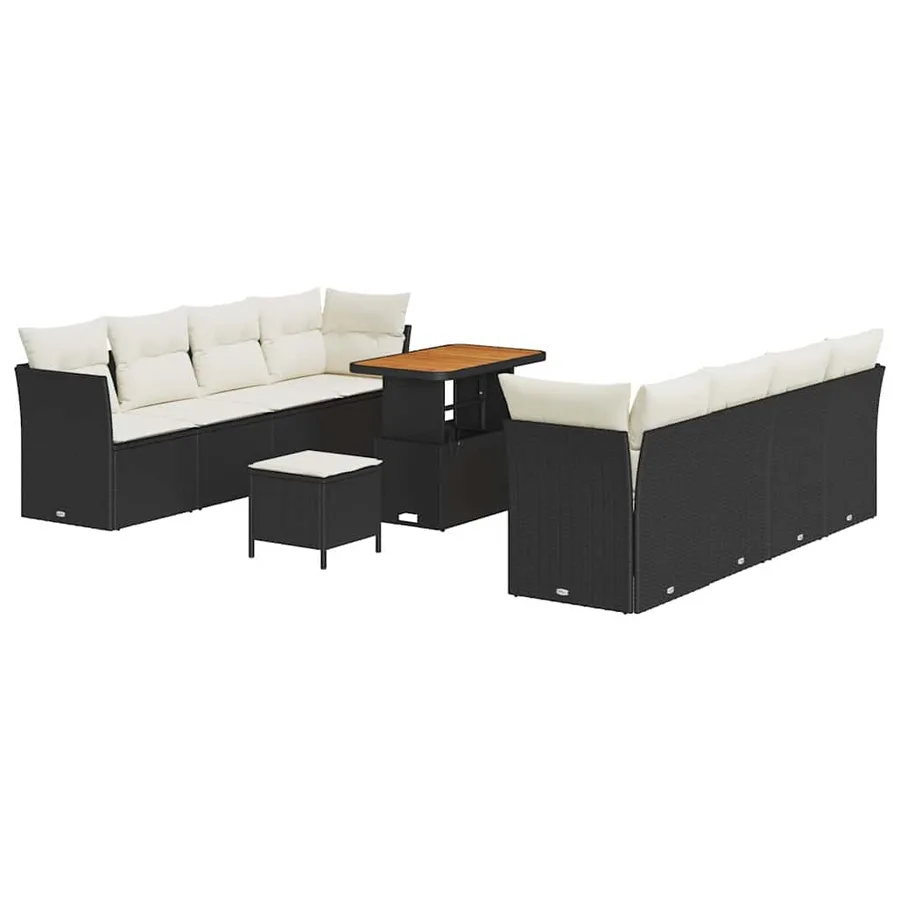 Ensemble de canapé de jardin 11 pcs Noir et Crème polyrotin - 2