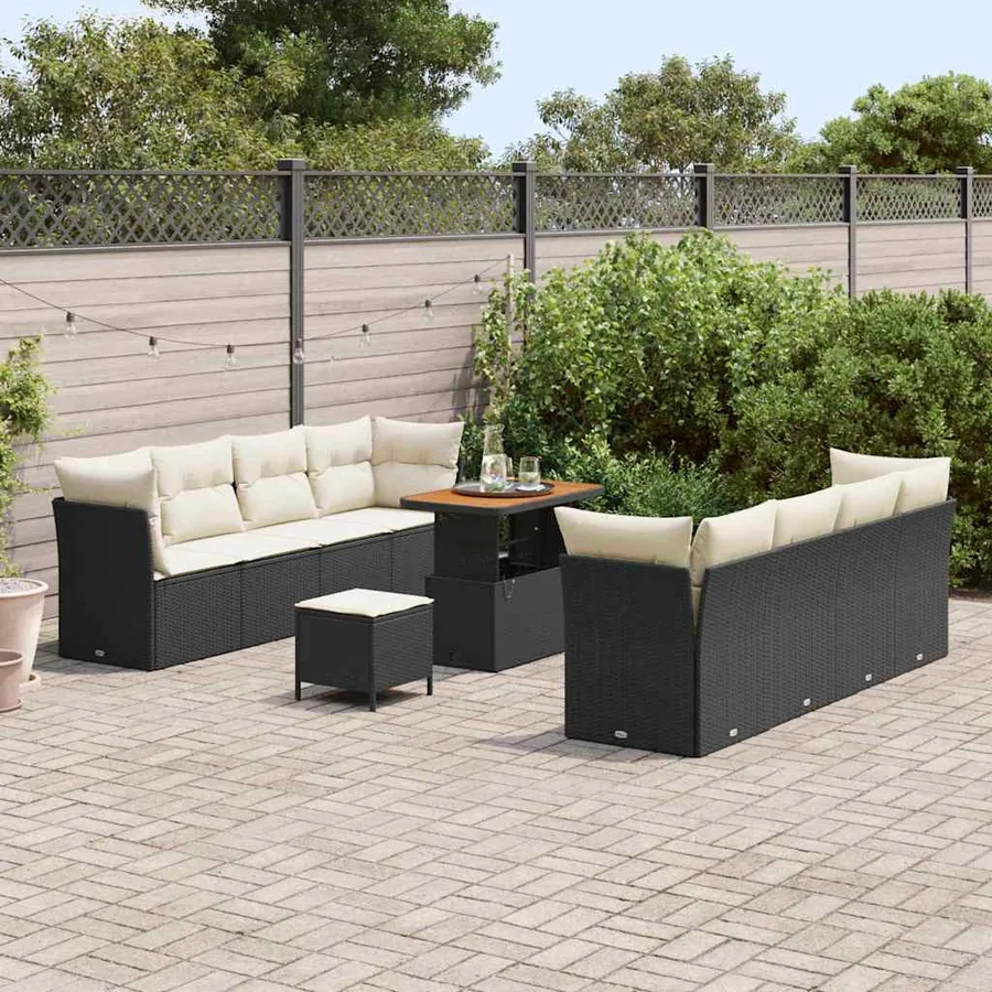 Ensemble de canapé de jardin 11 pcs Noir et Crème polyrotin - 3