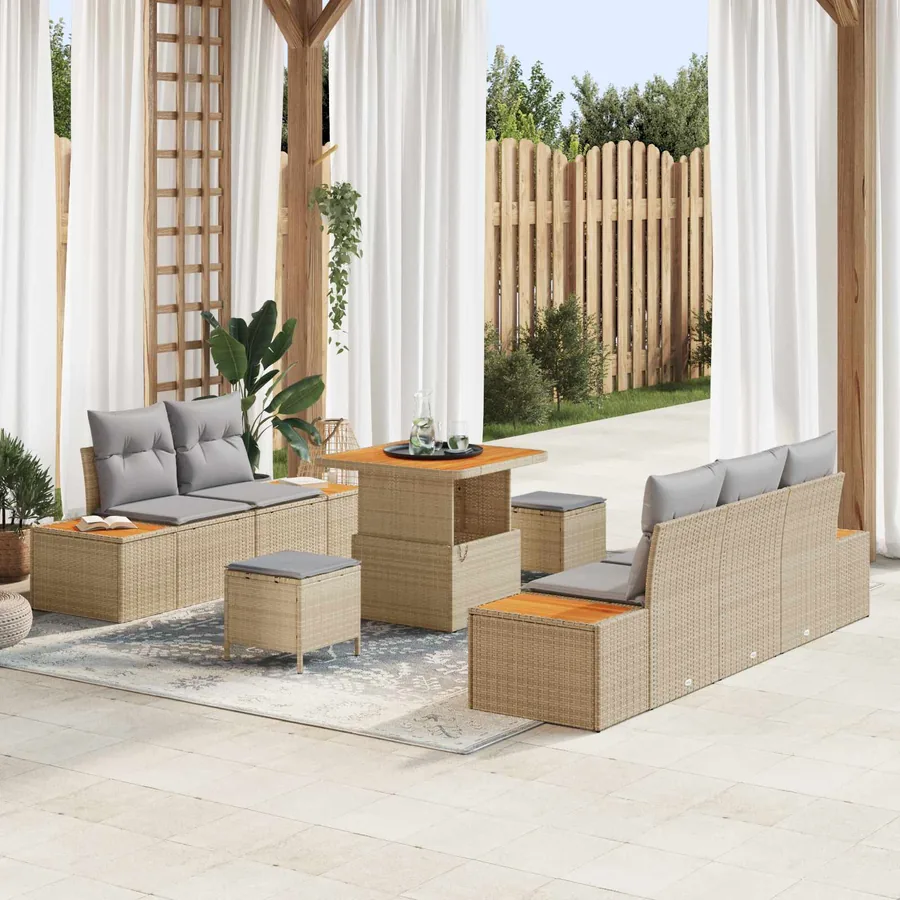 Ensemble de canapé de jardin 8 pcs Beige et Gris clair