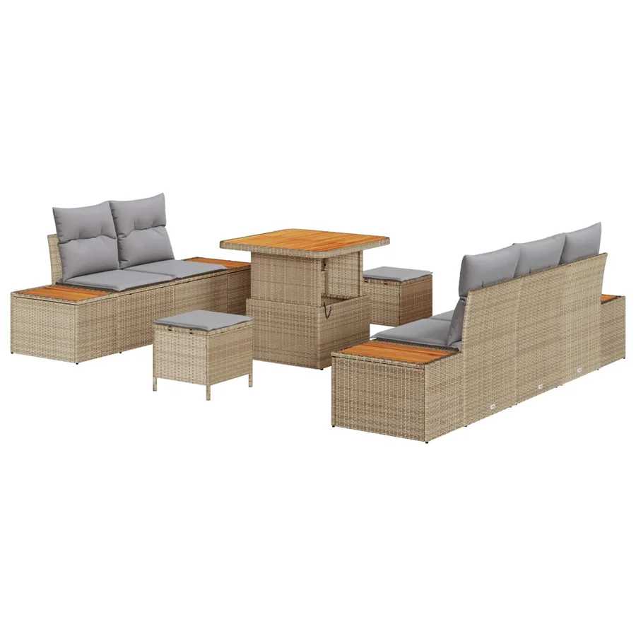 Ensemble de canapé de jardin 8 pcs Beige et Gris clair - 2
