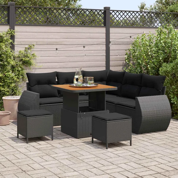 Ensemble de canapé de jardin avec coussin 8 pcs Noir polyrotin