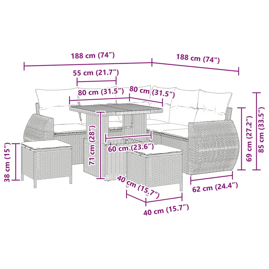 Ensemble de canapé de jardin avec coussin 8 pcs Noir polyrotin - 18