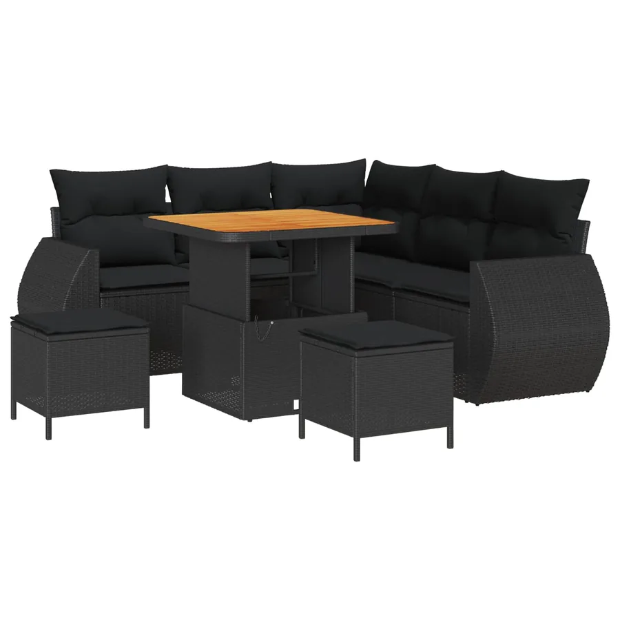 Ensemble de canapé de jardin avec coussin 8 pcs Noir polyrotin - 2