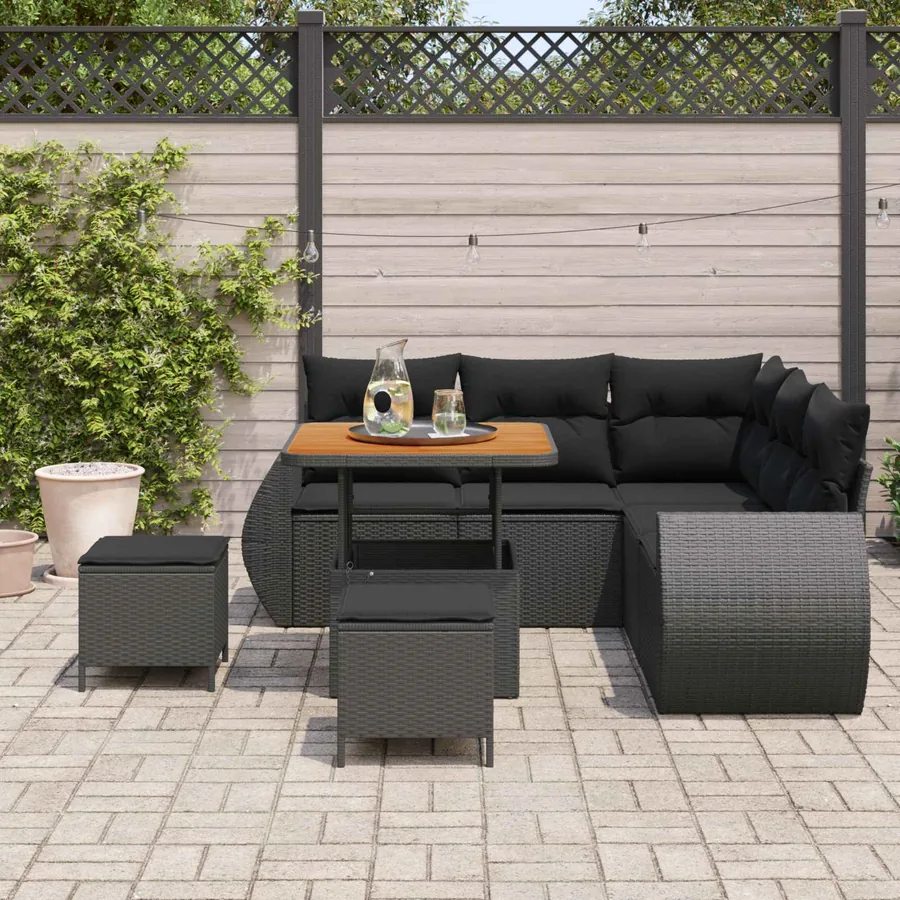 Ensemble de canapé de jardin avec coussin 8 pcs Noir polyrotin - 3