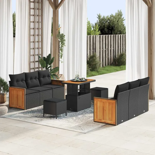 Ensemble de canapé de jardin avec coussin 9 pcs Noir