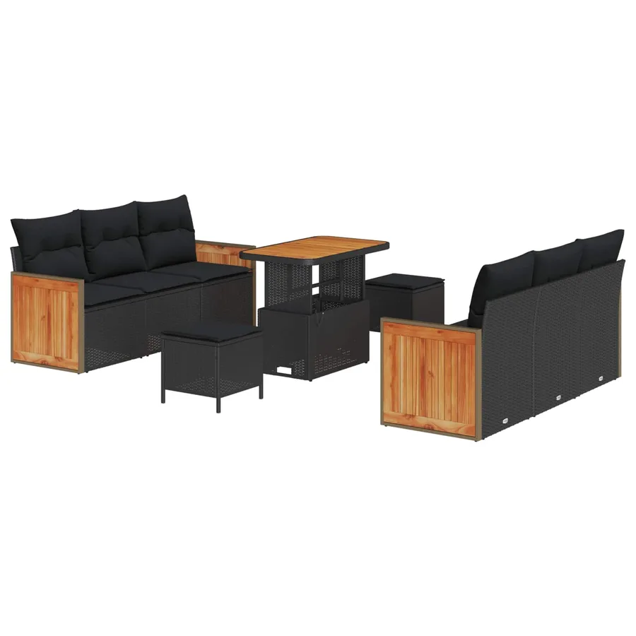 Ensemble de canapé de jardin avec coussin 9 pcs Noir - 2