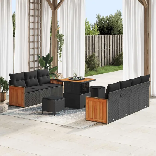 Ensemble de canapé de jardin avec coussin 10 pcs Noir
