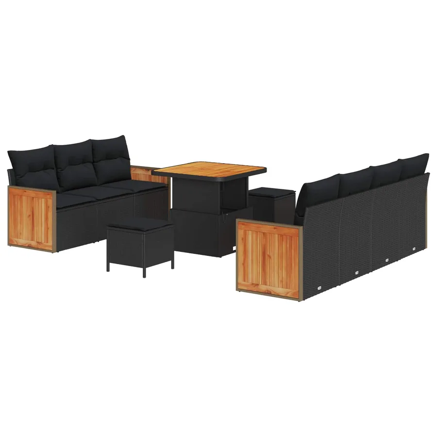 Ensemble de canapé de jardin avec coussin 10 pcs Noir - 2