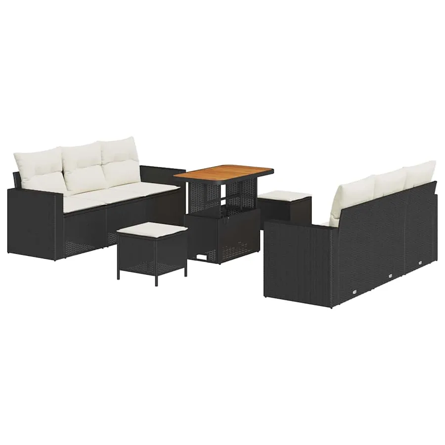 Ensemble de canapé de jardin avec coussin 9 pcs Noir et crème - 2