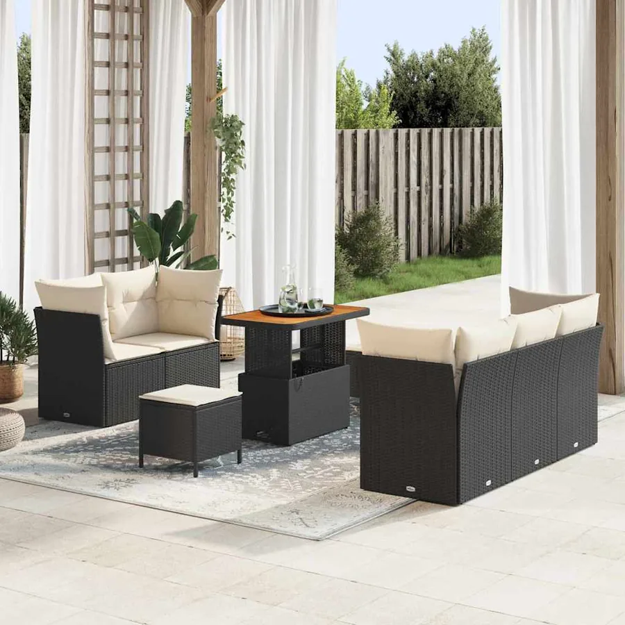 Ensemble de canapé de jardin avec coussin 8 pcs Noir et crème